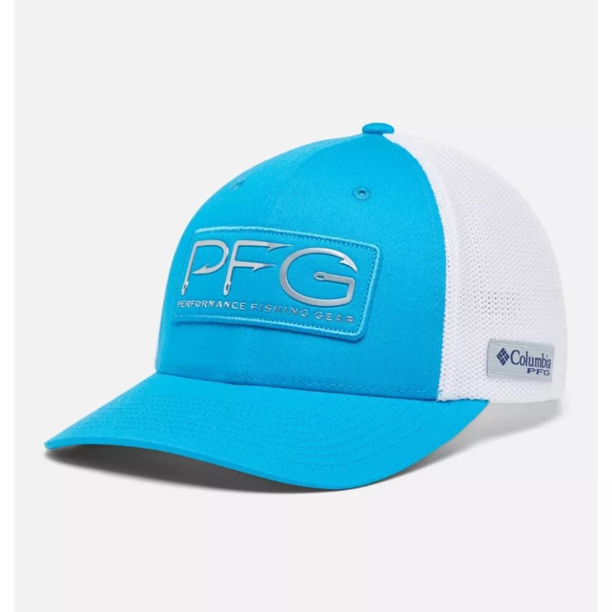 PFG フック メッシュ ボール キャップ ハイ クラウン コンパス ブルー/シルバー コロンビア