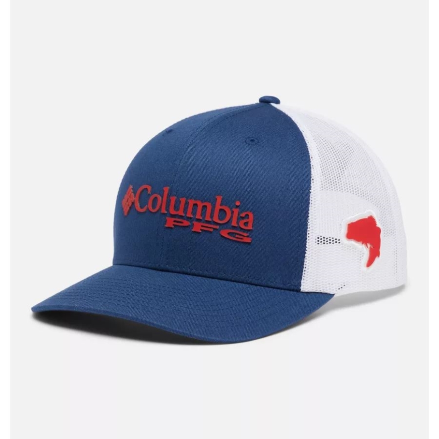 Pfg ロゴ メッシュ スナップバック ハイクラウン カーボン/レッドスパーク コロンビア