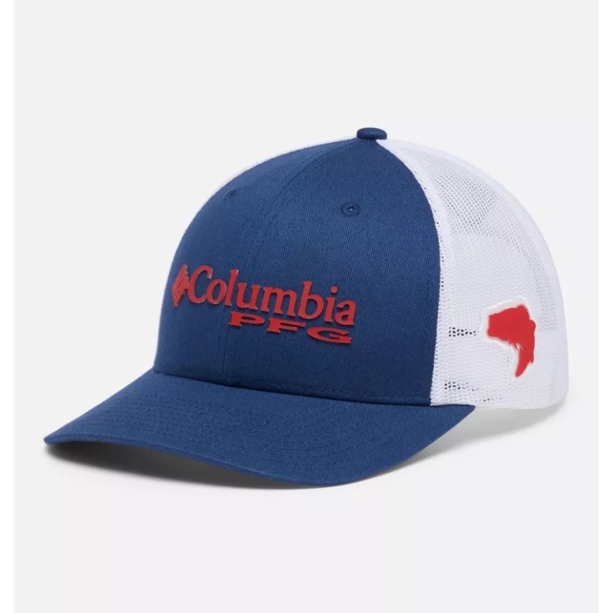 Pfg ロゴ メッシュ スナップバック ミッド クラウン カーボン/レッド スパーク コロンビア