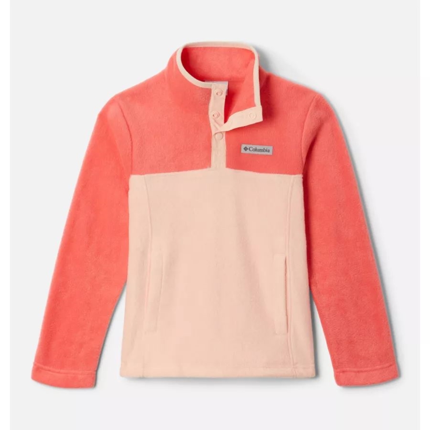 ピーチ ブロッサム/ブラッシュ ピンク ガールズ スティーンズ マウンテン 1/4 スナップ フリース プルオーバー コロンビア