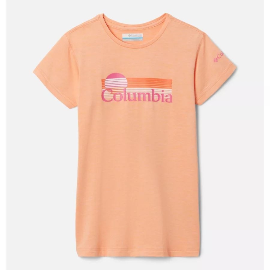 ピーチ Hthr/逆ストライプ グラフィック コロンビア ガールズ ミッション ピーク 半袖 グラフィック Tシャツ