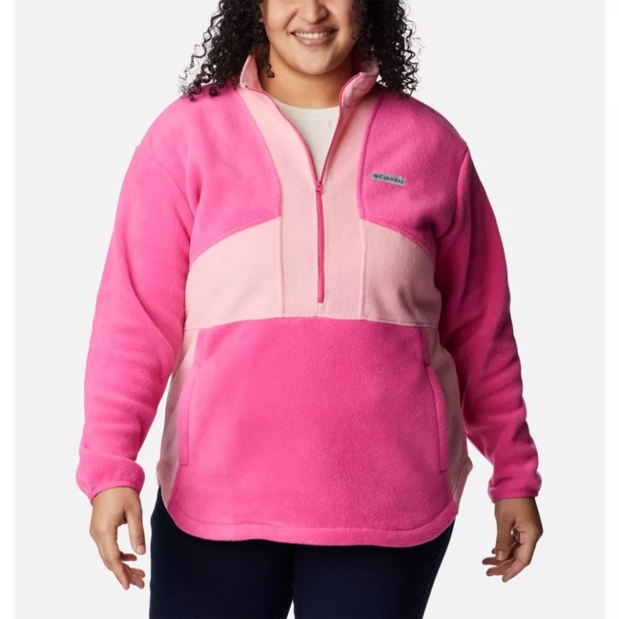 ピンク アイス/ピンク オーキッド ウィメンズ テスト タフ ピンク カラーブロック ハーフジップ フリース プルオーバー プラスサイズ コロンビア