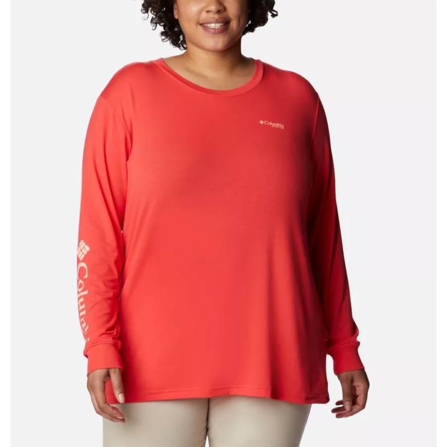 レッド ハイビスカス/クール グレー グラデーション レディース Pfg スラック ウォーター グラフィック ロング スリーブ シャツ プラス サイズ コロンビア