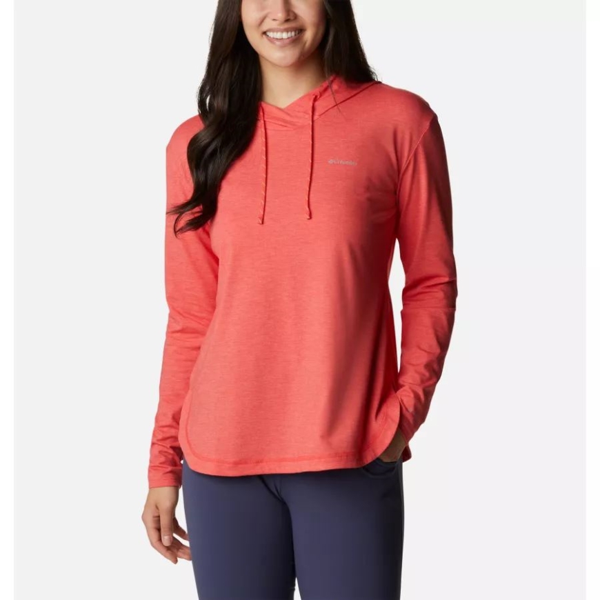 レッド ハイビスカス ヘザー コロンビア レディース サン トレック フード付きプルオーバー