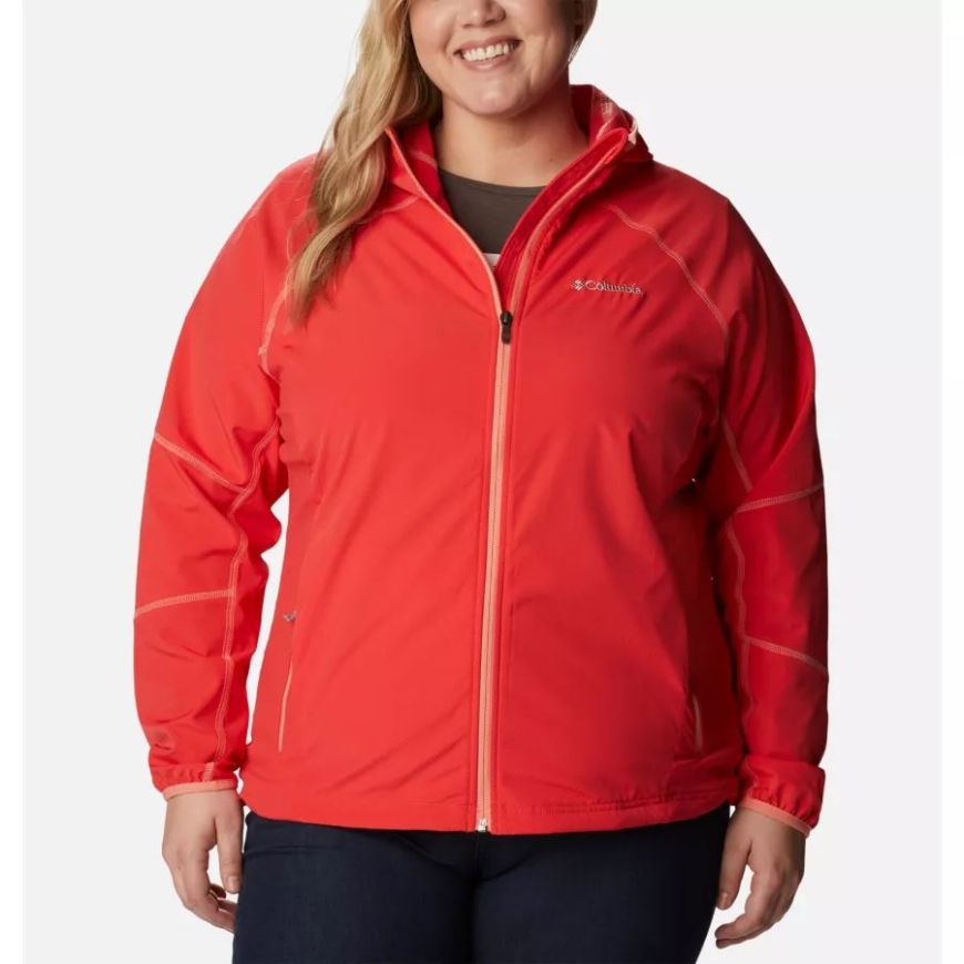 レッド ハイビスカス レディース スウィート アズ ソフトシェル フード付きジャケット プラスサイズ コロンビア