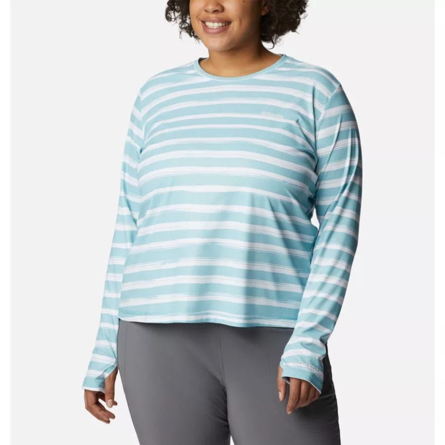 シー ウェーブ ブラシ ストライプ レディース サン ディフレクター サマードライ ロング スリーブ シャツ プラス サイズ コロンビア