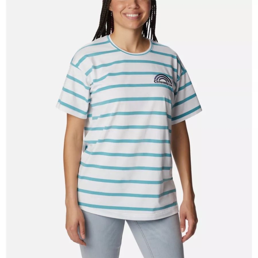 海 波 サンライズ ストライプ レディース サントレック 特大Tシャツ コロンビア