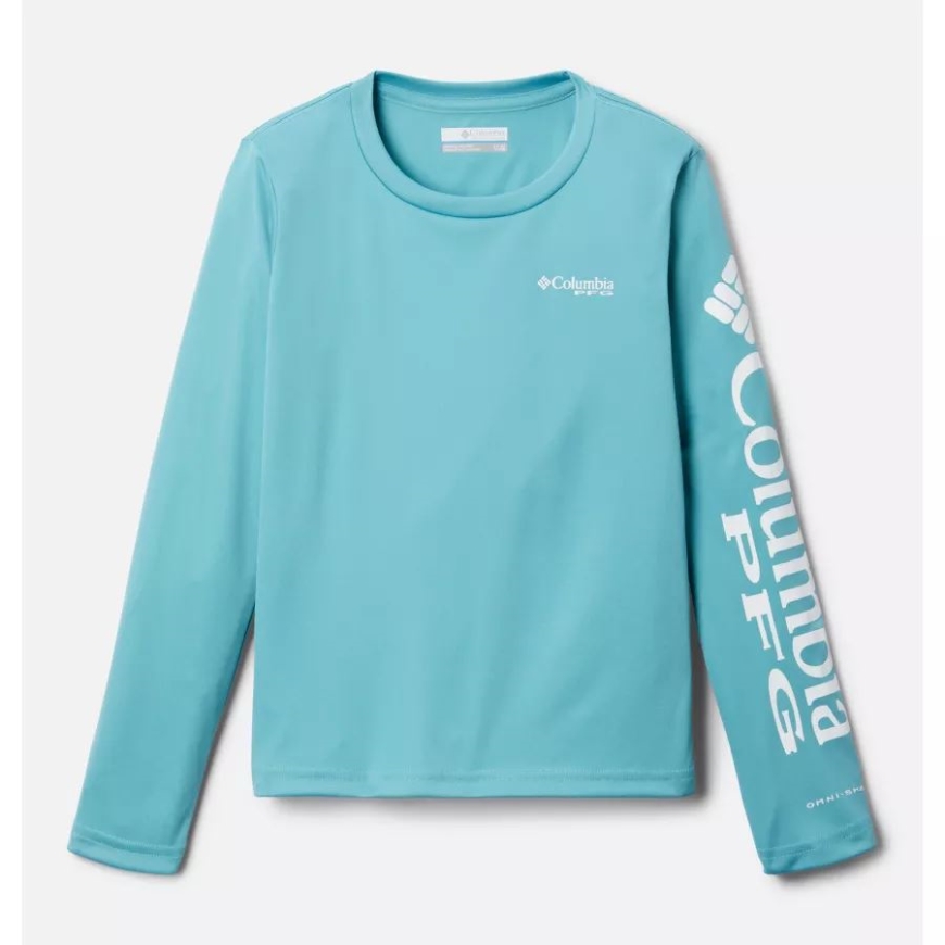 シーウェーブ/ホワイト ロゴ ガールズ Pfg Tidal ロングスリーブ Tシャツ コロンビア