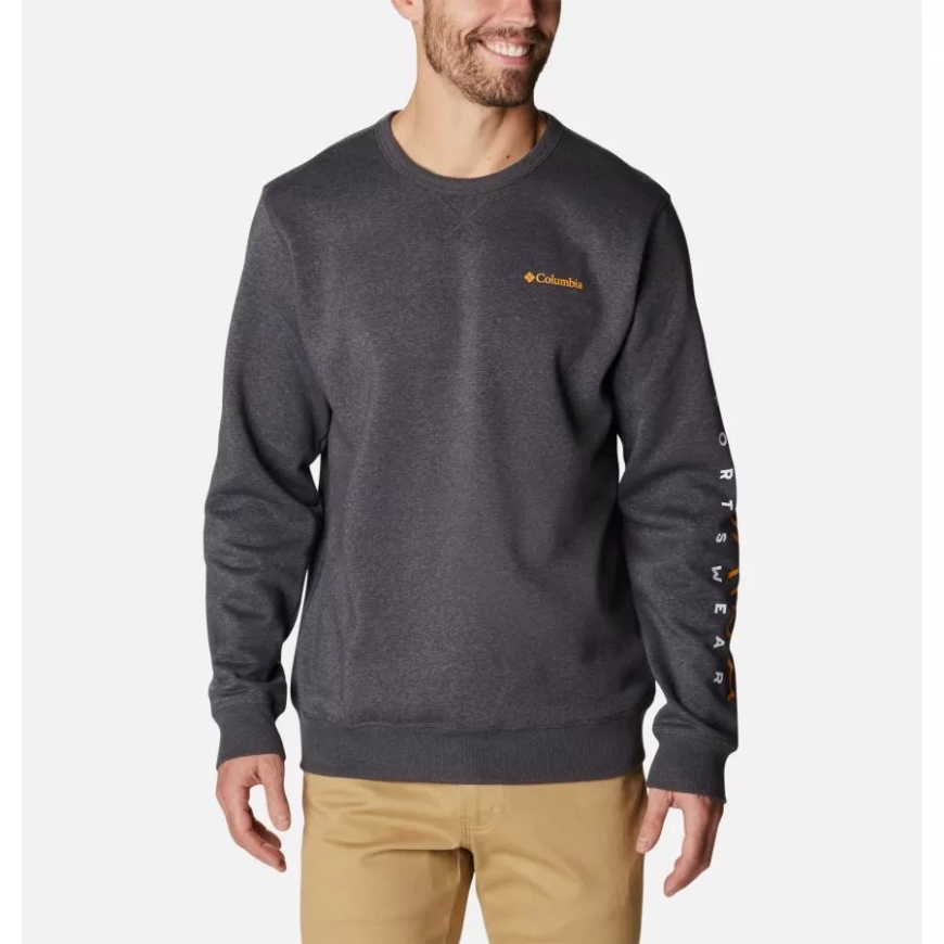 シャーク ヘザー/コロンビア ステンシル スリーブ コロンビア メンズ コロンビア ロゴ フリース クルー