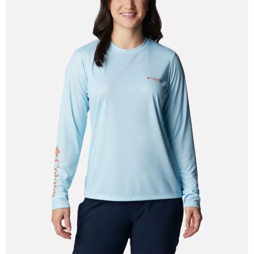 スプリング ブルー/アイランド オレンジ コロンビア レディース Pfg タイダル ティー アイランド タイム ロング スリーブ シャツ