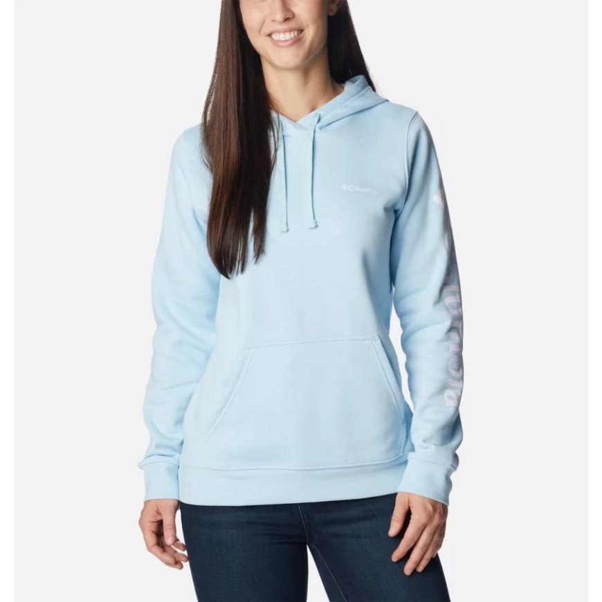 スプリング ブルー/ホワイト ロゴ ウィメンズ コロンビア トレック グラフィック パーカー コロンビア