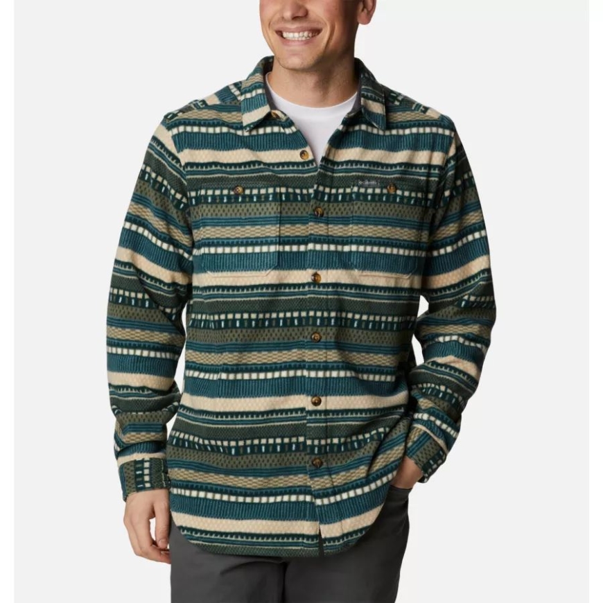 スプルース アプレ ストライプ プリント メンズ フレア ガン フリース オーバー シャツ コロンビア