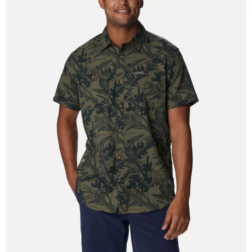 ストーン グリーン ノース ウッズ プリント メンズ ユーバー プリント ウーブン ショート スリーブ シャツ コロンビア