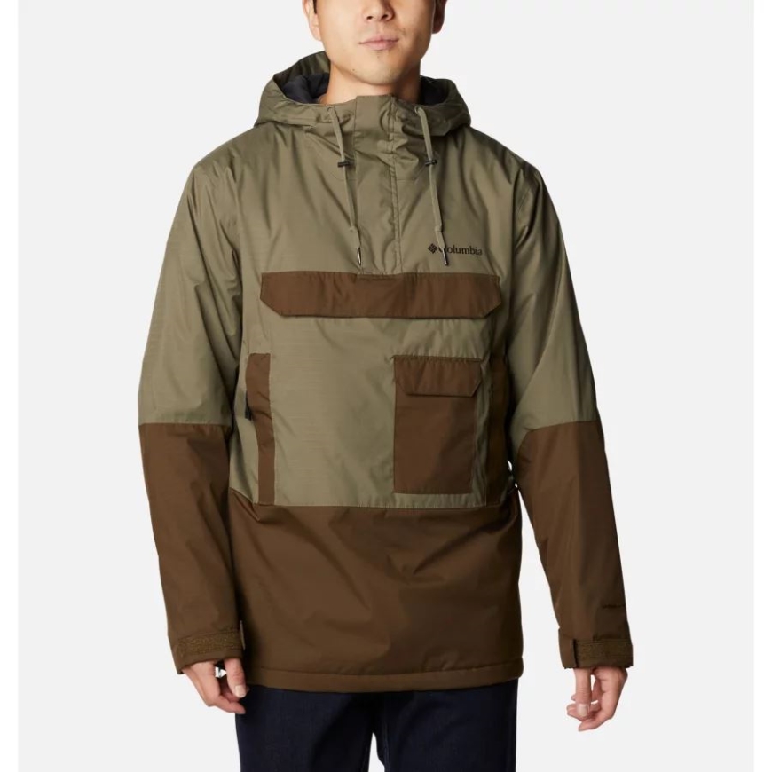 ストーングリーン/オリーブグリーンメンズバックホロー防水断熱アノラックコロンビア