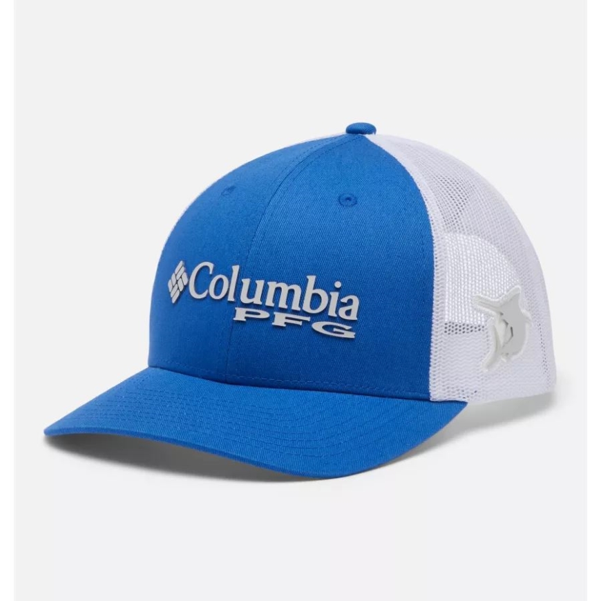 鮮やかなブルー/マーリン コロンビア Pfg ロゴ メッシュ スナップバック ミッド クラウン