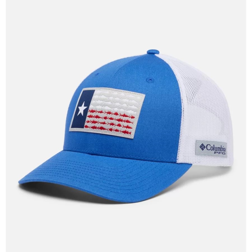 ビビッドブルー/テキサスフラッグ PFG フィッシュフラッグ メッシュ スナップバック ミッドクラウン コロンビア