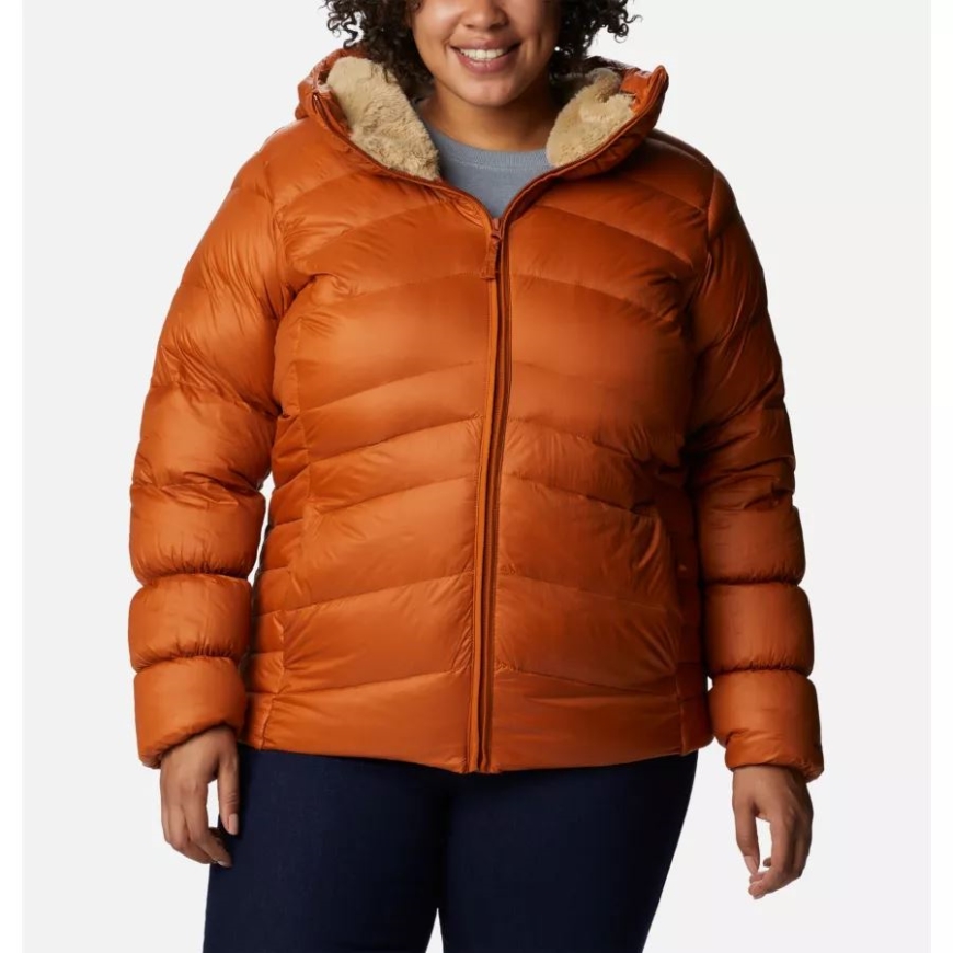 暖かい銅コロンビア女性の秋の公園ダウン フード付きジャケット プラス サイズ