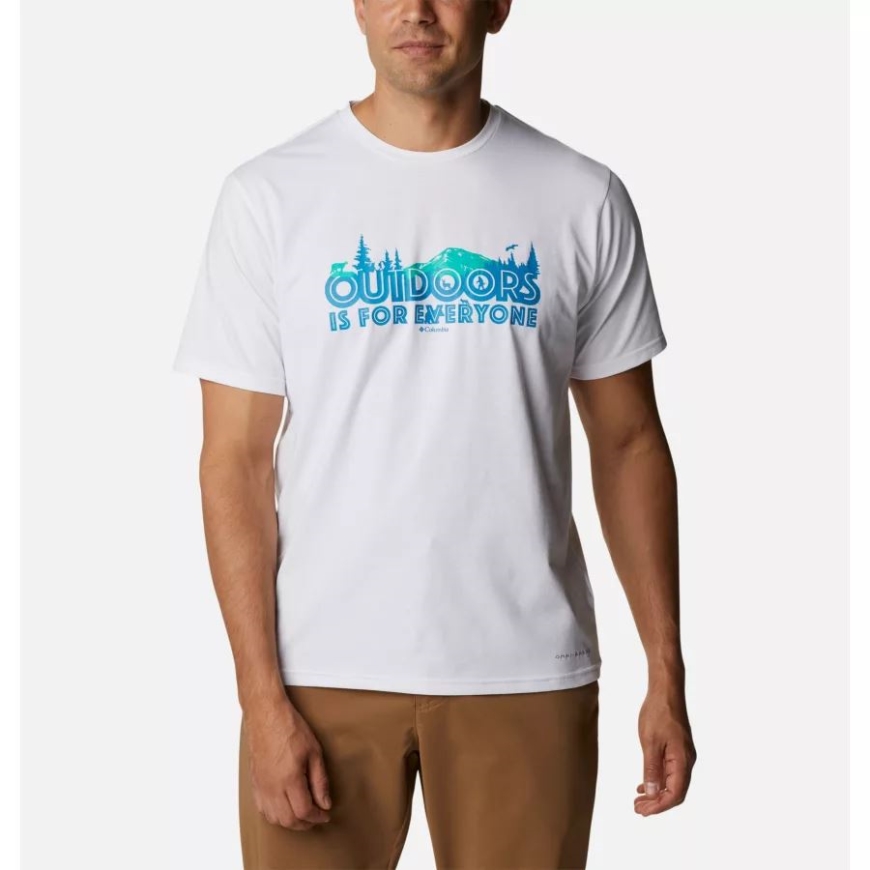 ホワイト/オール アウトドア用 グラフィック コロンビア メンズ サン トレック 半袖 グラフィック Tシャツ