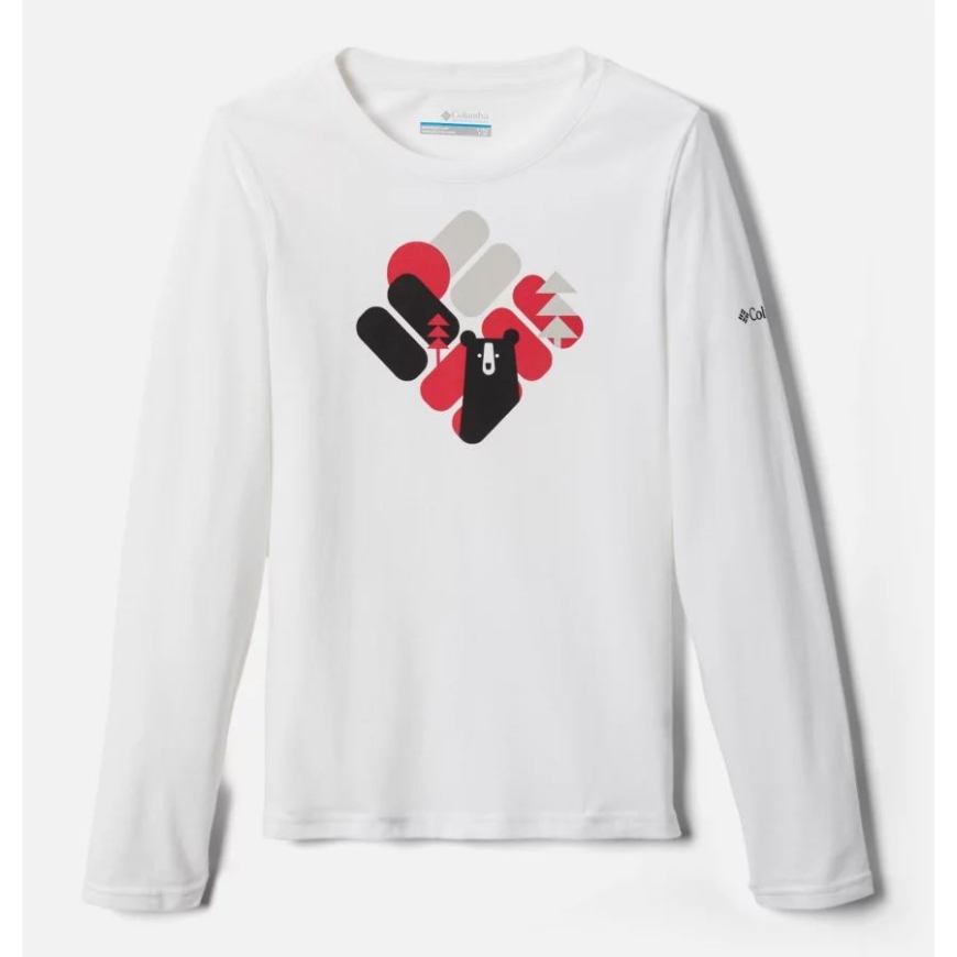 ホワイト/ベアリー ヒドゥン ボーイズ ドブソン パス ロングスリーブ グラフィック Tシャツ コロンビア