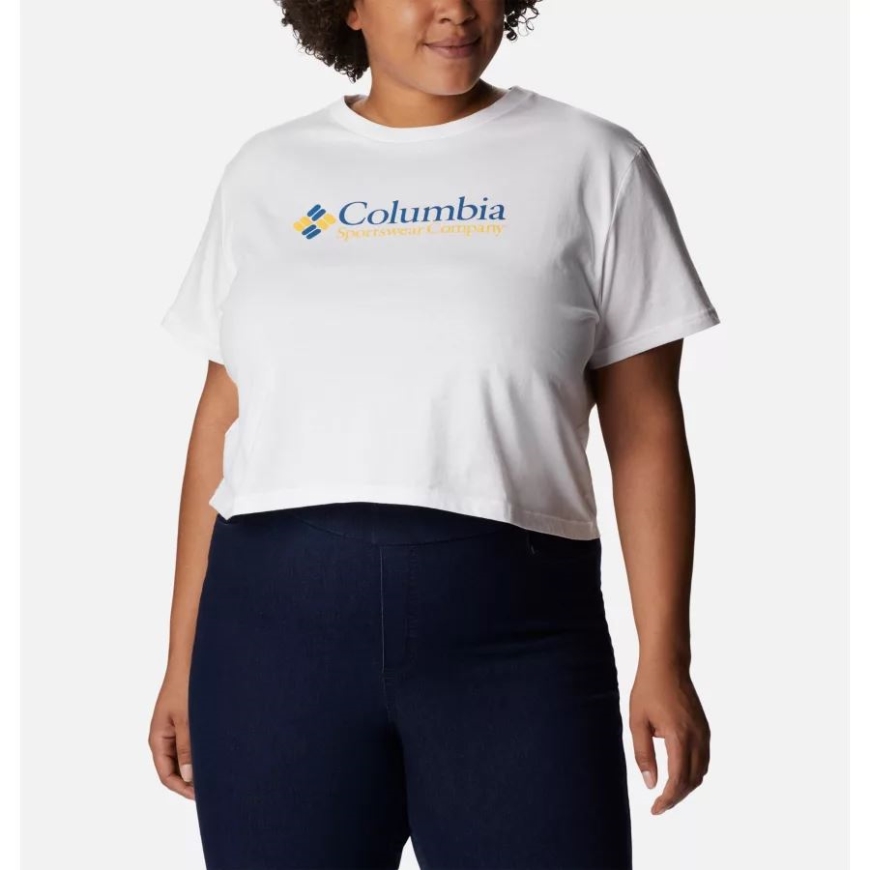 ホワイト/csc レトロ ロゴ レディース ノース カスケード クロップド ティー プラスサイズ コロンビア