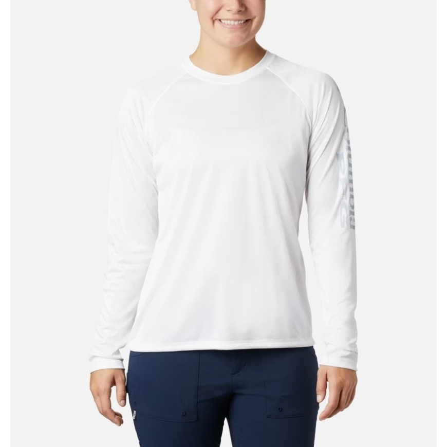 ホワイト/シーラス グレー ロゴ ウィメンズ Pfg タイダル ティー Ii ロング スリーブ シャツ コロンビア