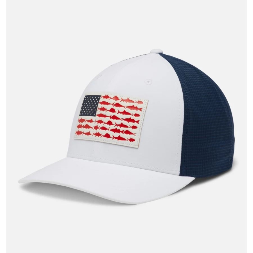 ホワイト/カレッジネイビー PFG フィッシュフラッグ シグネチャー 110 ハイクラウン コロンビア