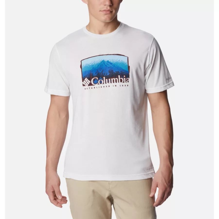 ホワイト/フォギーヘブン メンズ シスルタウン ヒルズ グラフィック Tシャツ コロンビア ブランド