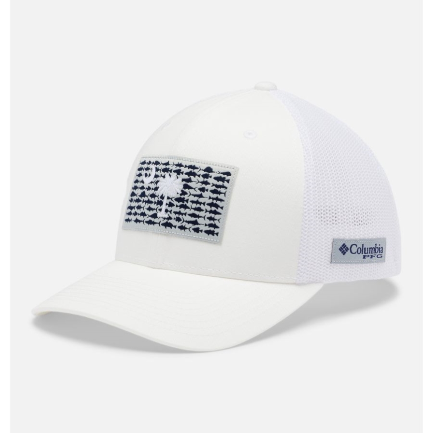 ホワイト/キーウェスト フィッシュ フラッグ Pfg フィッシュ フラッグ メッシュ ボール キャップ ハイ クラウン コロンビア