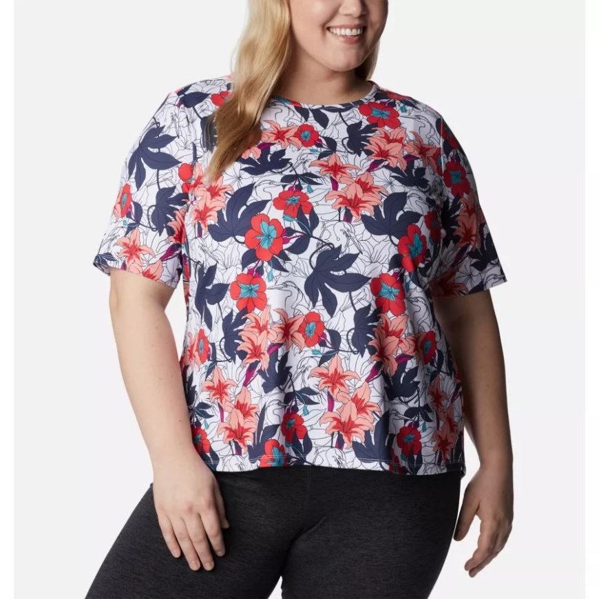 ホワイト レイクショア フローラル マルチ プリント レディース チル リバー 半袖シャツ プラスサイズ コロンビア