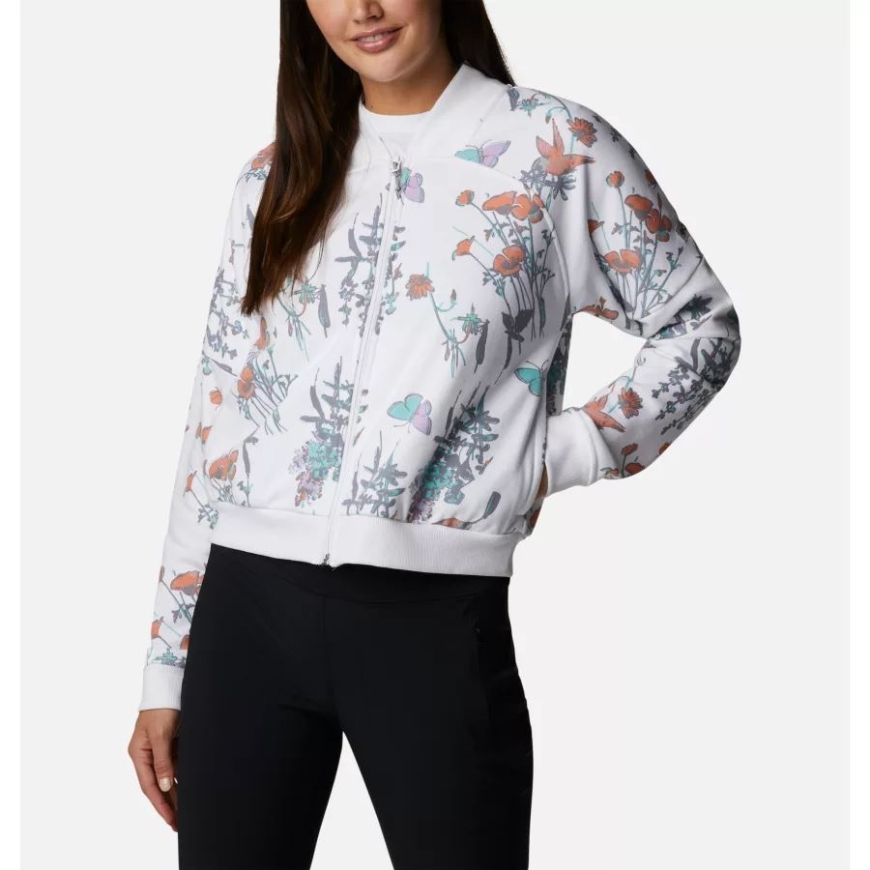 ホワイト ラディカル ボタニカル レディース ロッジ フレンチ テリー​​ カジュアル ジャケット コロンビア