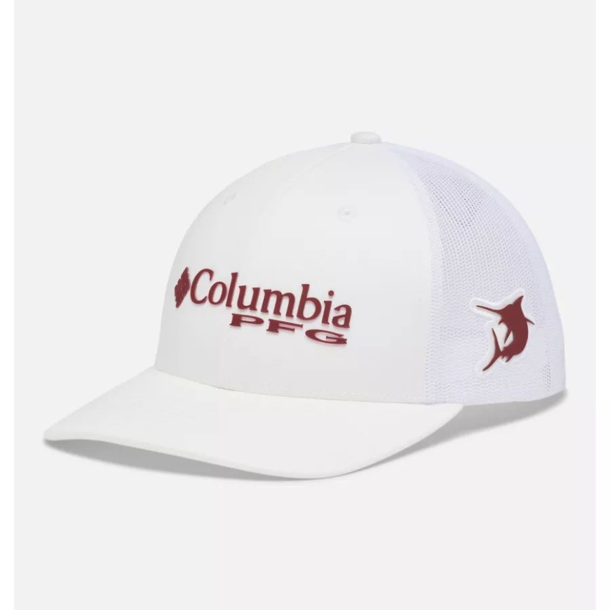 ホワイト/レッド ジャスパー Pfg ロゴ メッシュ スナップバック ミッド クラウン コロンビア
