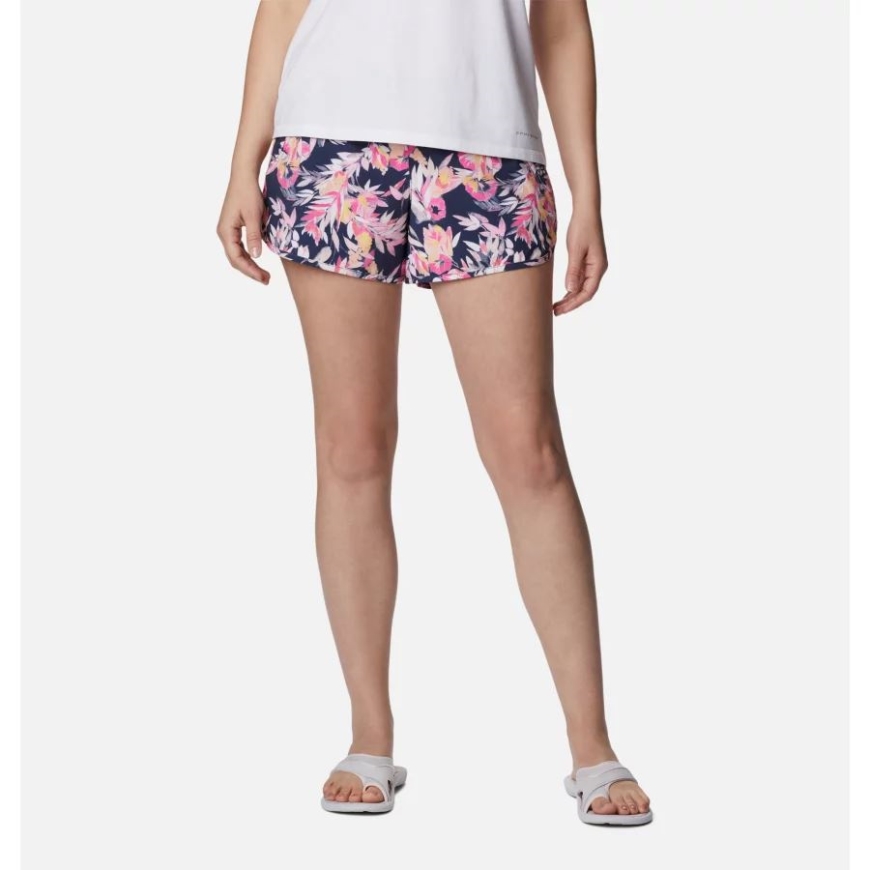 ワイルド ゼラニウム/ウィスタリアン レディース ボガタ ベイ ストレッチ プリント ショーツ コロンビア