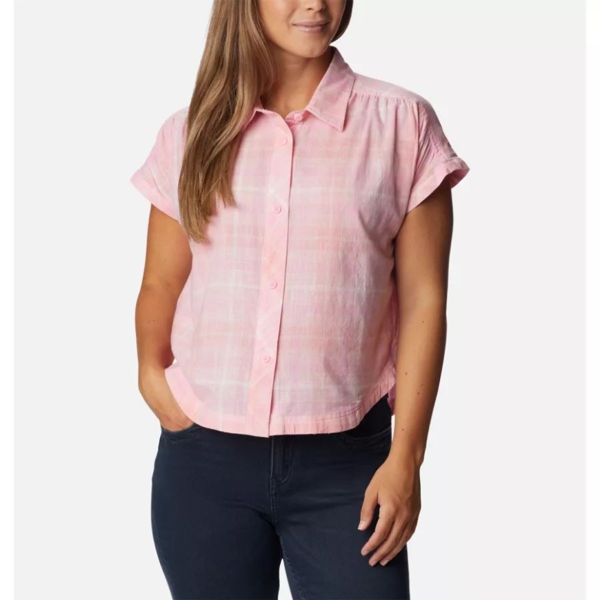 ワイルド ローズ/マルチ チェック柄の女性用キャンプ ヘンリー Iv 半袖シャツ コロンビア