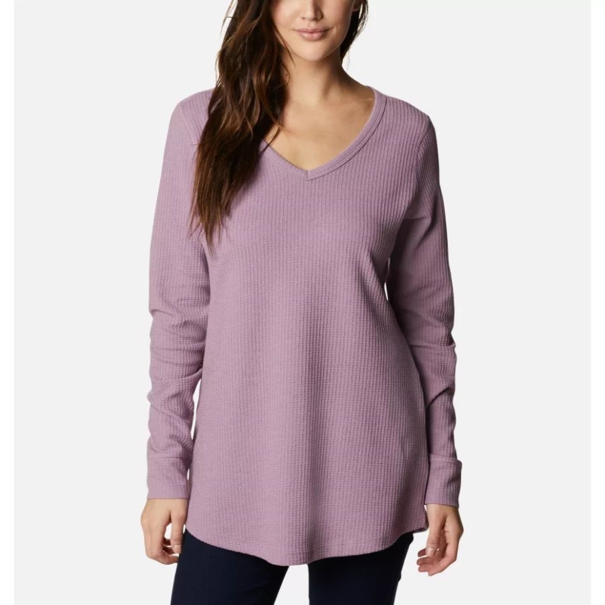 冬の藤色の杢の女性のパイン ピーク長袖サーマル チュニック コロンビア