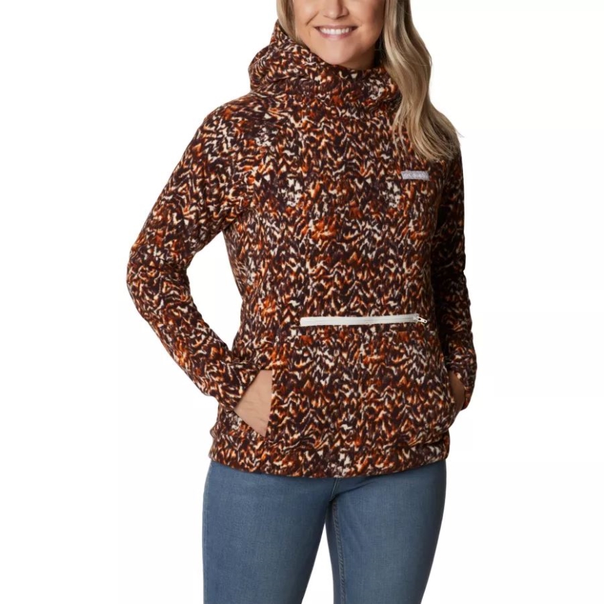 レディース アリ ピーク フード付きフリース ウォーム コッパー テレイン プリント コロンビア