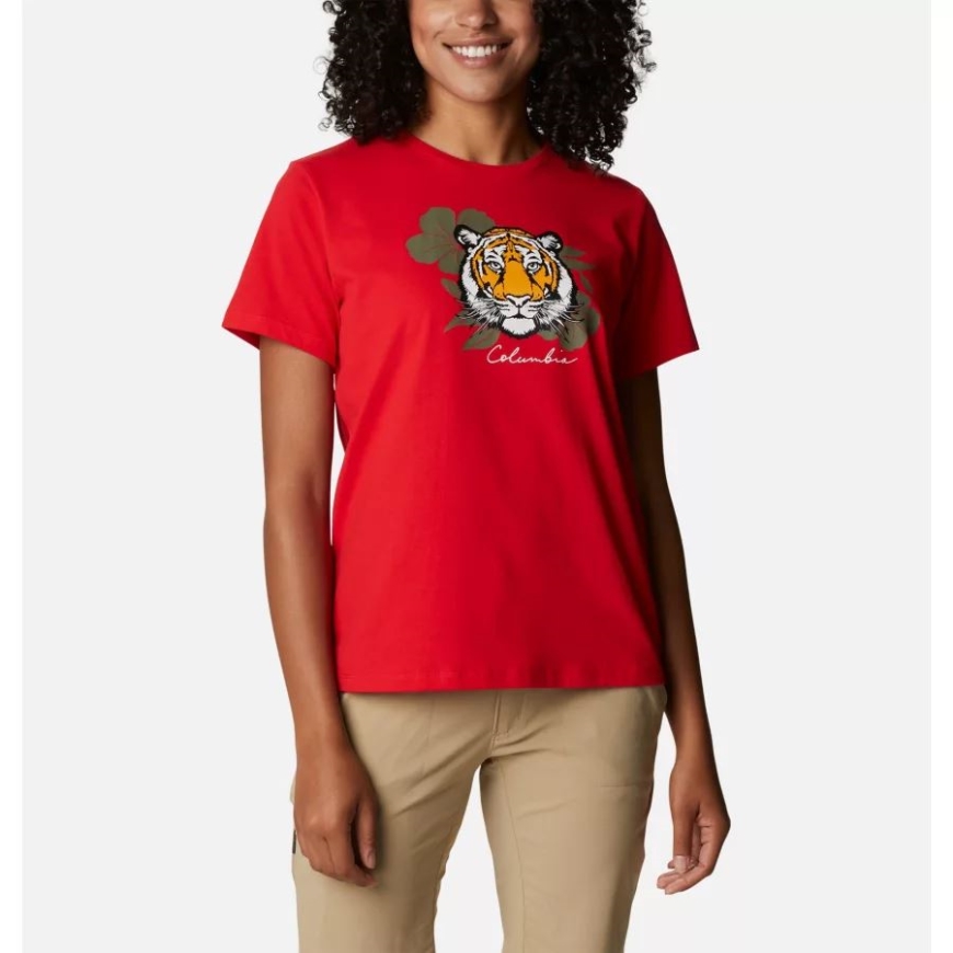 レディース アルパイン ウェイ スクリーン T シャツ Ii ブライト レッド/ラブ ザ タイガース コロンビア
