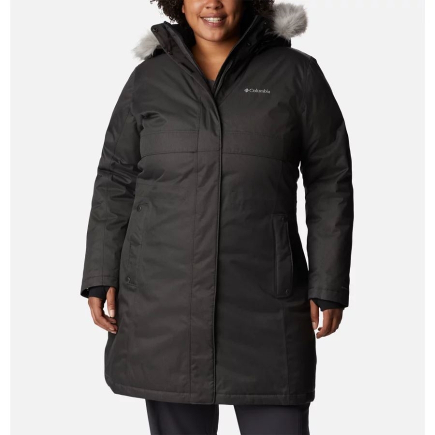 レディースアフターアーソンウィンターロングダウンジャケットプラスサイズブラックコロンビア