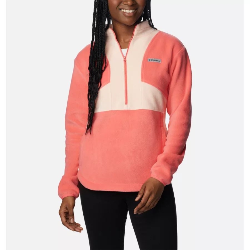 レディース ベントン スプリングス カラーブロック ハーフジップ フリース プルオーバー コロンビア ブラッシュ ピンク/ピーチ ブロッサム