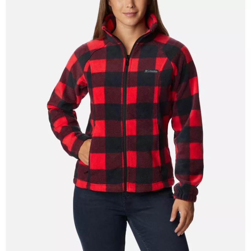 レディース ベントン スプリングス プリント フルジップ フリース ジャケット コロンビア レッド リリー チェック
