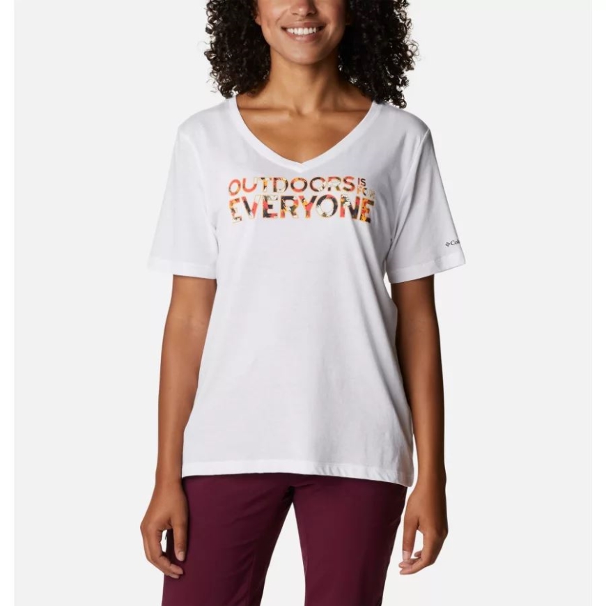 女性用ブルーバードデーリラックスVネックシャツコロンビアホワイト/アウトドア