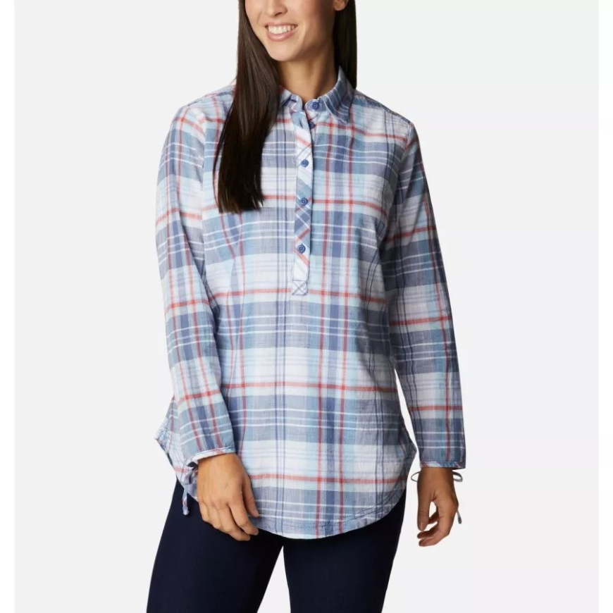 ウィメンズ キャンプ ヘンリー 2 世チュニック コロンビア フェード スカイ チェック柄