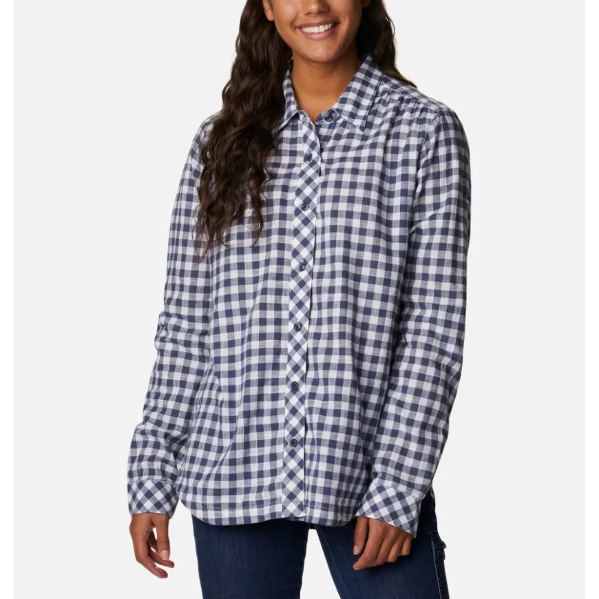 女性のキャンプ ヘンリー 3 世カジュアル シャツ夜行性ギンガム コロンビア