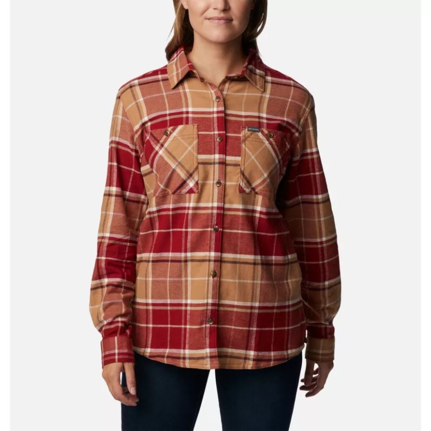 レディースクレイヒルズストレッチフランネルシャツコロンビアビートボーイフレンドタータン