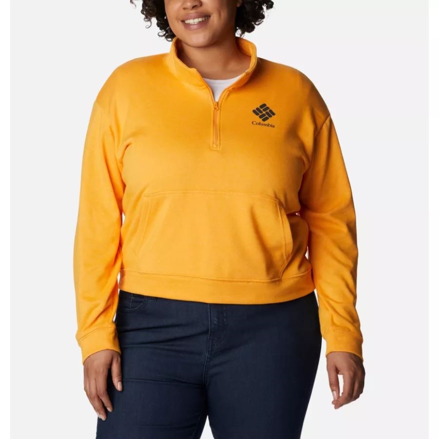 レディース コロンビア トレック フレンチ テリー​​ ハーフジップ スウェットシャツ プラスサイズ コロンビア マンゴー ヘザー/スタックド ジェム