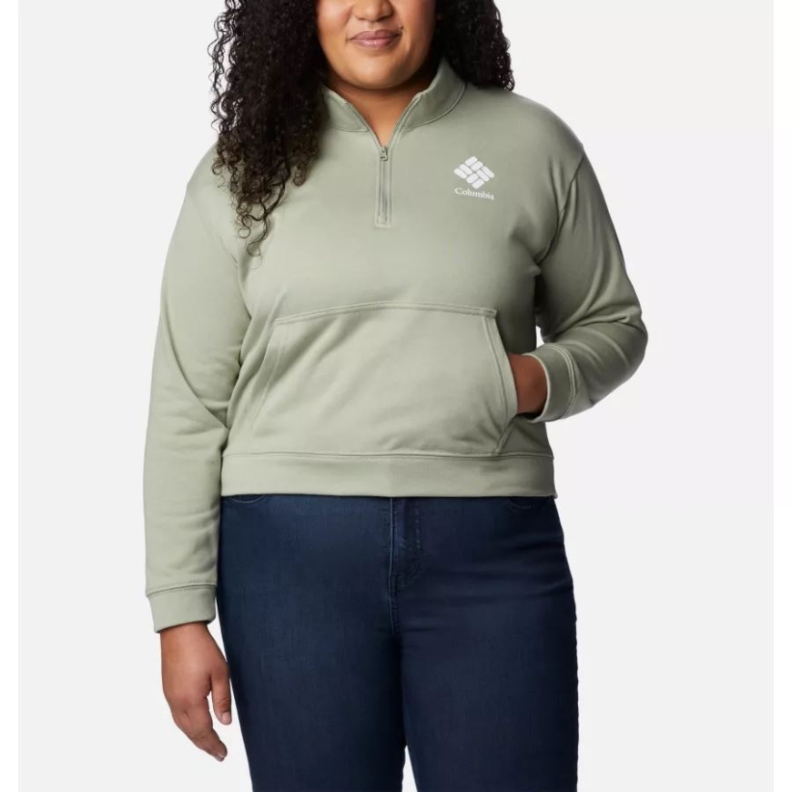 レディース コロンビア トレック フレンチ テリー​​ ハーフジップ スウェットシャツ プラスサイズ コロンビア サファリ/ホワイト Csc 積み重ねロゴ