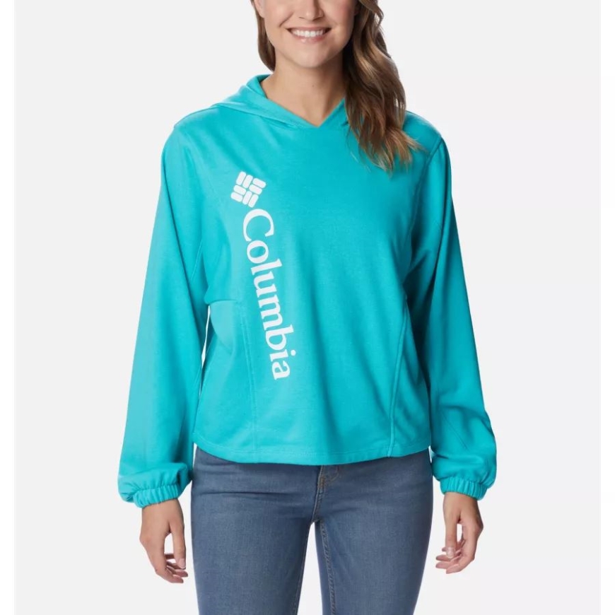ウィメンズ コロンビア トレック シーズン フレンチ テリー​​ パーカー ブライト アクア/ホワイト ロゴ コロンビア