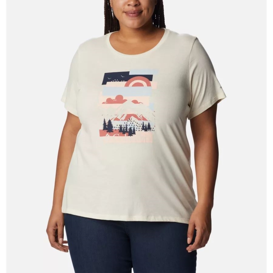 レディース デイジーデイズ グラフィック Tシャツ プラスサイズ コロンビア チョーク/風光明媚なコラージュ