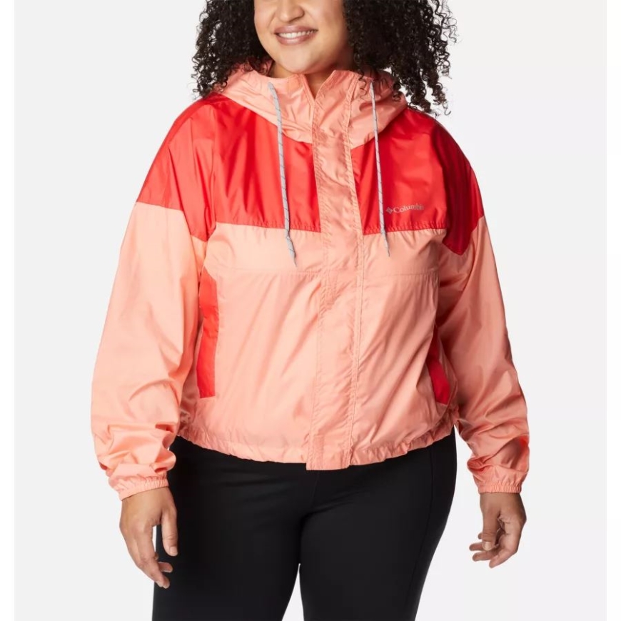 レディース フラッシュ チャレンジャー クロップド ウインドブレーカー プラスサイズ コロンビア コーラル リーフ/レッド ハイビスカス