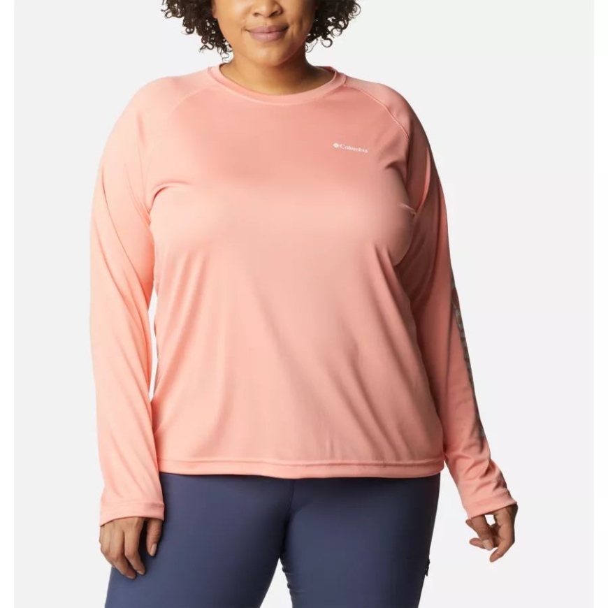 レディース フォーク ストリーム ロング スリーブ シャツ プラス サイズ コロンビア コーラル リーフ/ホワイト ロゴ