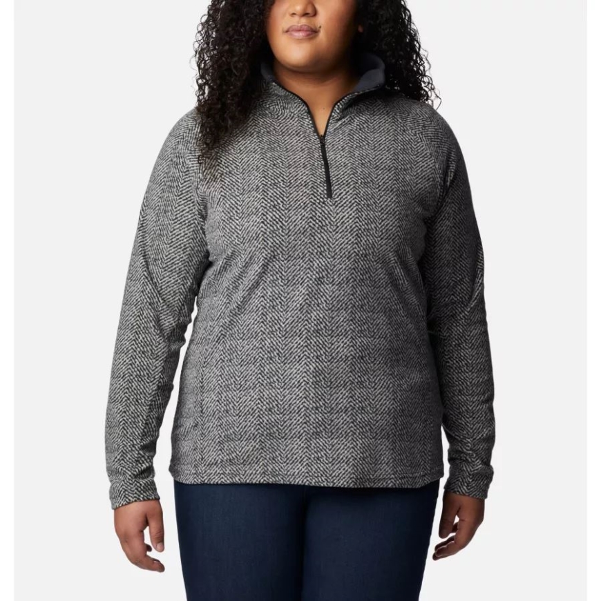 レディース グレイシャル Iv プリント ハーフジップ プルオーバー プラスサイズ ブラック ヘリンボーン プリント コロンビア ブランド